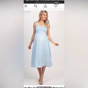 Light Blue Strap Tie Smocked Maternity Dress- Pink Blush Maternity